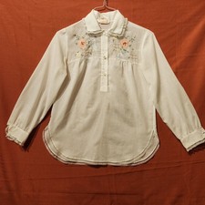 Vintage Sheer Embroidered Collared Hippy Boho Flower Blouse Top Size S 70s 60s