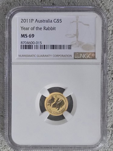 2011 P Australia $5 Lunar Year of The Rabbit 1/20 oz Gold Coin NGC Graded MS69