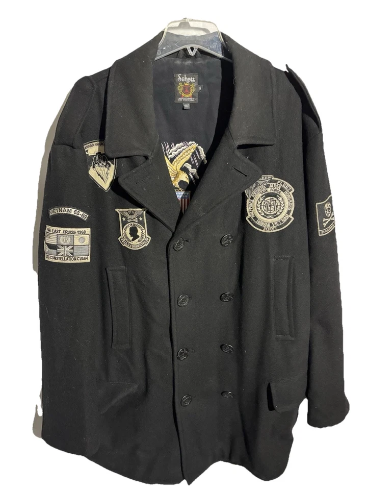 Parche Schott Marina de los Estados Unidos Talla 4XL Abrigo Guisante Lana Negro Cuba Corea China Japón Vietnam Foto 4 de 4