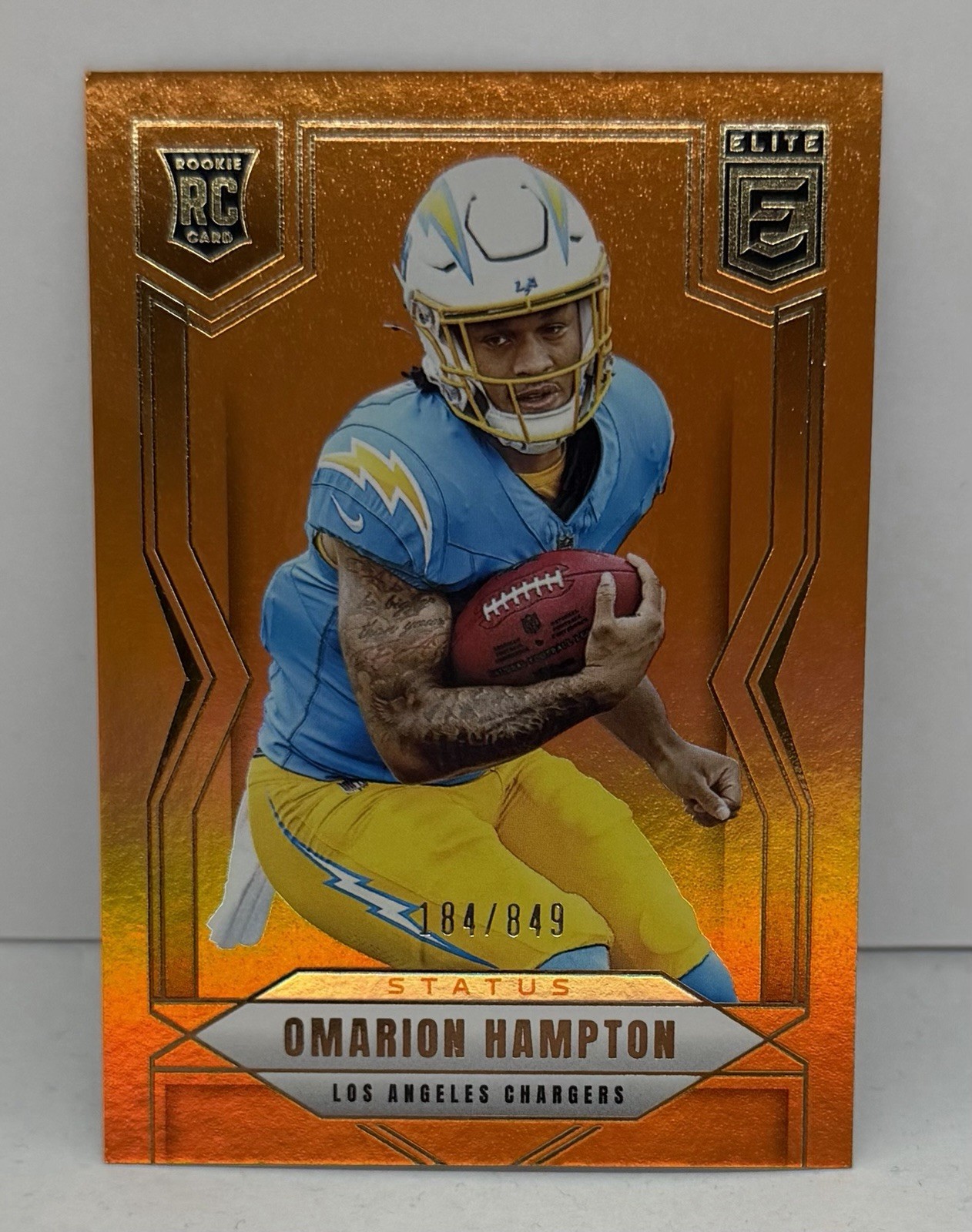 2025 Panini Donruss Elite Status Orange #132 Omarion Hampton /849 Chargers RC