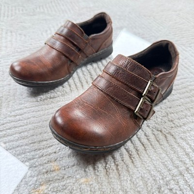 B.O.C. Leather Loafers Womens 6.5 Brown Double Buckle Slip On Shoes Comfort