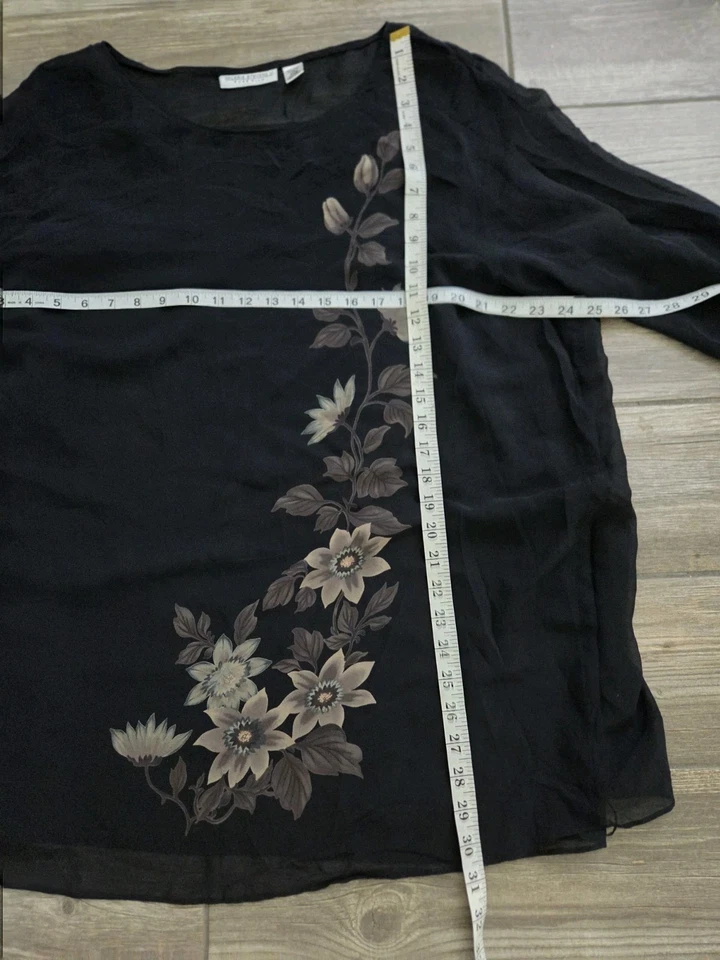 Blusa Valerie Stevens Pura Seda Floral Transparente Con Top Interior Talla 22W Foto 4 de 4