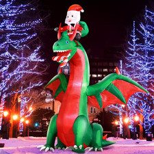 8FT Christmas Inflatable Dragon with Santa Claus candy cane blow up air blown .