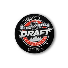 Morgan Frost Autographed 2017 NHL Draft Hockey Puck Inscribed 27th Pick