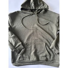 Waffle Knit Hoodie Olive Green Textured Pullover Kangaroo Pocket Sweatshirt S