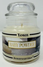 Vintage Yankee Candle BABY POWDER Black Band Small Housewarmer, 3.7oz RETIRED
