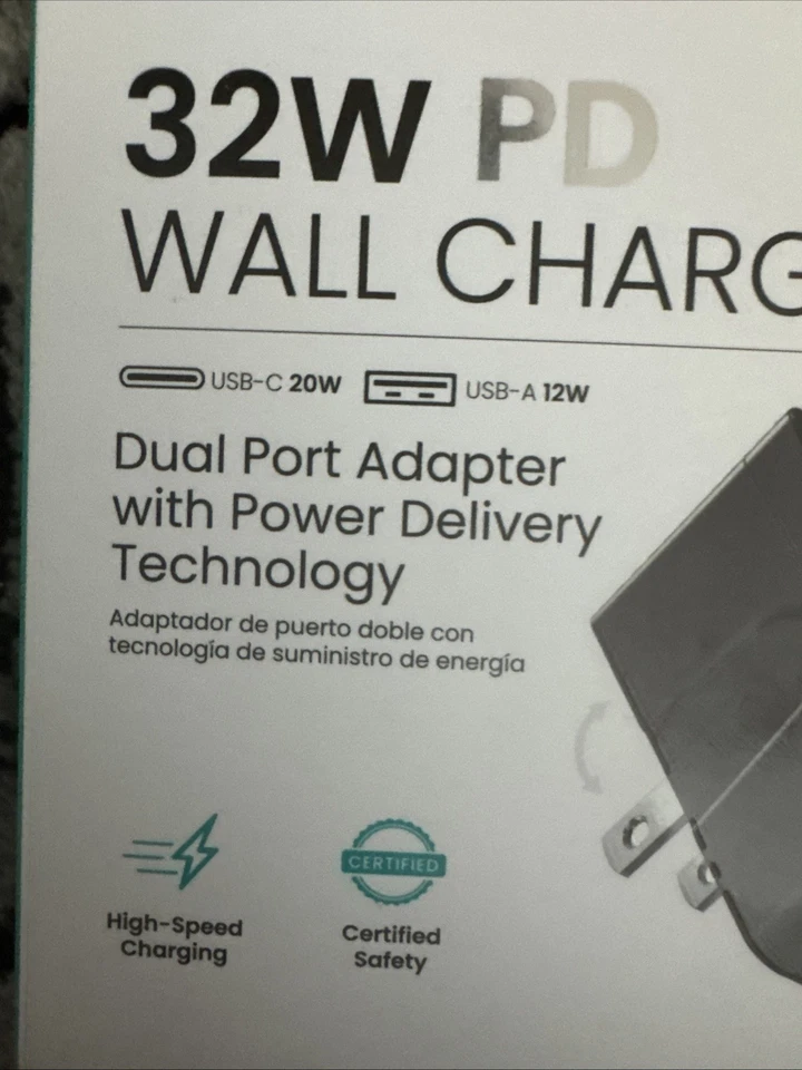 *SEALED* Quikcell 32W Dual Port (USB-C & USB-A) PD Wall Charger - Black - Image 2 of 4