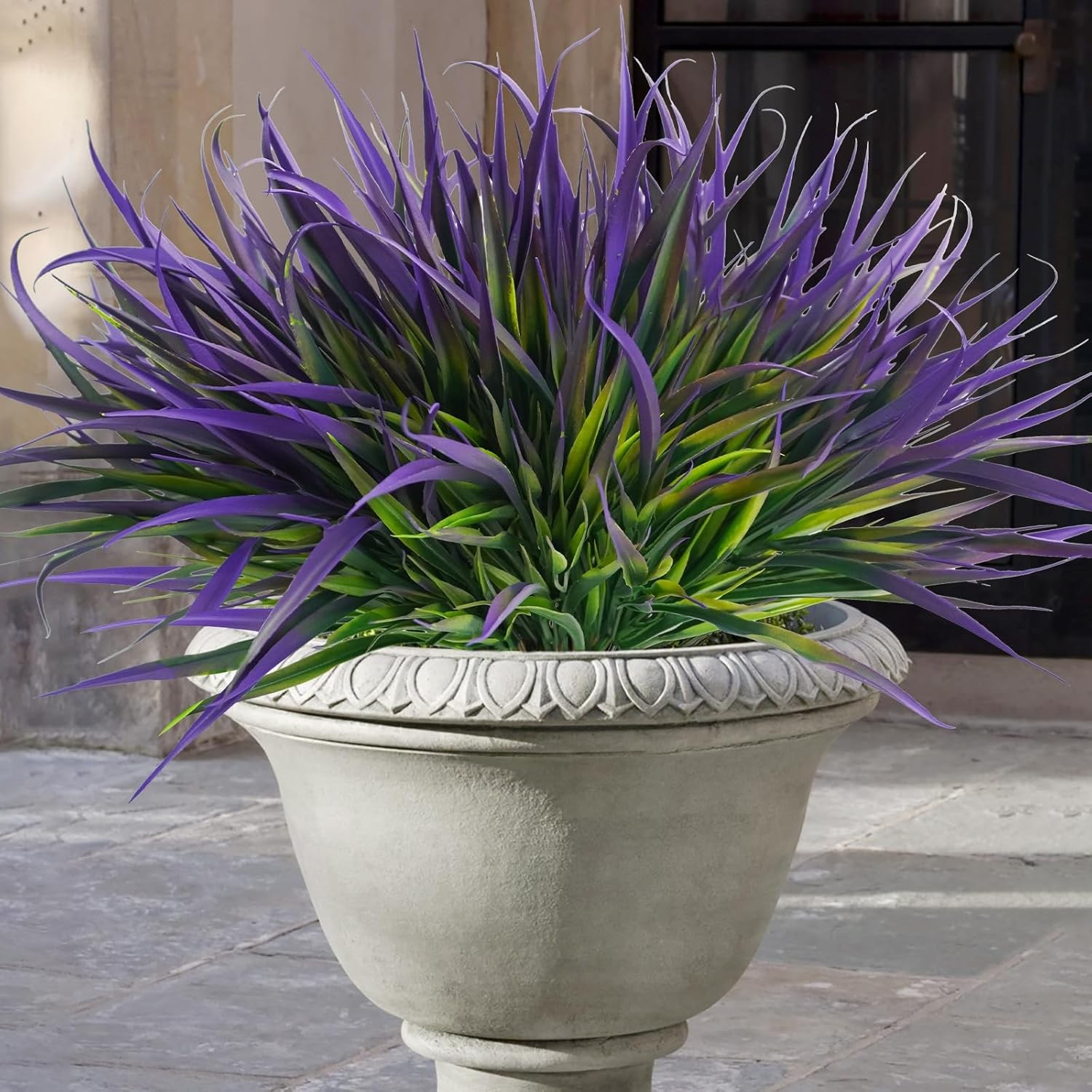 Uieke 12 Bundles Artificial Outdoor Plants UV Resistant Fake Grass 12, Purple