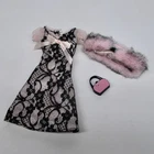 Vintage Barbie Fashion Fever outfit K8471 K8482 2006 black lace dress over pink