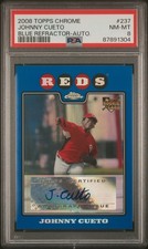 2008 Topps Chrome #237 Johnny Cueto RC ROOKIE Blue Refractor /200 Auto PSA 8