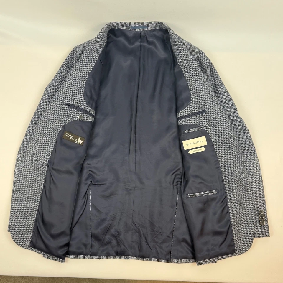SUITSUPPLY Men's 42R 2 Button Navy White Baby Alpaca Cotton Full Suit - Image 4 of 4