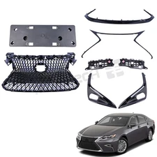 For 2016 2017 2018 Lexus ES300H ES350 Grille W/ Trim Molding Gloss Black Set