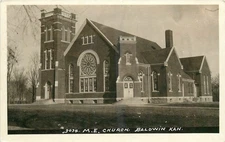 1934 Baldwin Kansas M.E. Church Religious #3034 RPPC Postcard 25-8969