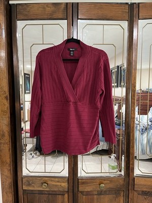 Style & Co Burgundy Ribbed V-Neck Top XL