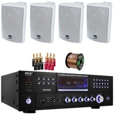 Pyle USB MP3 Player Stereo Amplifier Receiver, 4x 4" 200W Speakers, Banana Plugs