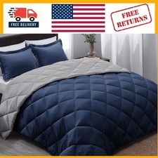 Chic Navy and Grey Queen Comforter Set Soft, Durable Machine Washable
