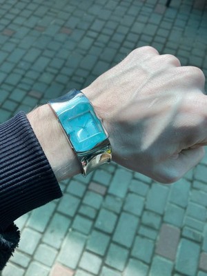 VINTAGE LBVYR FUTURISTIC SILVER CUFF WATCH Y2K RETRO MINIMALIST RARE TESTED