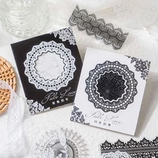 30 Pcs Black or White Lace Clear Sticker, Lace Flowers PVC Sticker Flakes