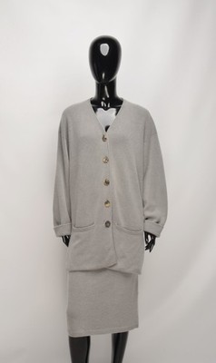 IRIS VON ARNIM Pure Cashmere Suit Grey Womens Cardigan Skirt Size M Leisure Set