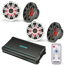 2 Pairs Kicker KM65L 6.5" Marine Coaxial Speakers with Amp and Remote