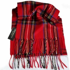 Steve Madden Mid-Weight Cozy Muffler Scarf with Fringe 100 Acrylic Red Tartan