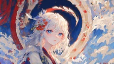Anime Ai Art White Hair Girls Flower In Hair  Gaming Mat Desk 6931