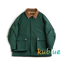 Maden Men's Vintage Safari Jacket Stand Collar Green Jacket Pockets Hunter Coat