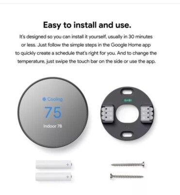 KIT: Google Nest G4CVZ Smart Thermostat Wifi Color: Charcoal (Black) GA02081-US