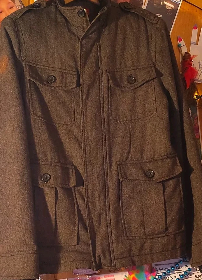 Chaqueta de Campo Militar Marrón CÁLIDA Para Hombre Lana Cuatro Bolsillos Para Hombre Pequeña (S) Foto 2 de 2