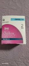 Leggs Silken Black Mist Silky Sheer Leg 2 Pair Size Q 4'11"-6'"0 145-200lbs.