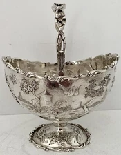 S KIRK STERLING ARCHITECTURAL LANDSCAPE CASTLE REPOUSSE SUGAR BASKET 1896-1924