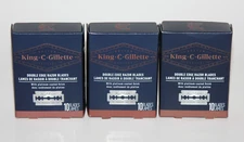 LOT (3) KING C GILLETTE DOUBLE EDGE RAZOR BLADES PLATINUM COATED 10 BLADES EACH