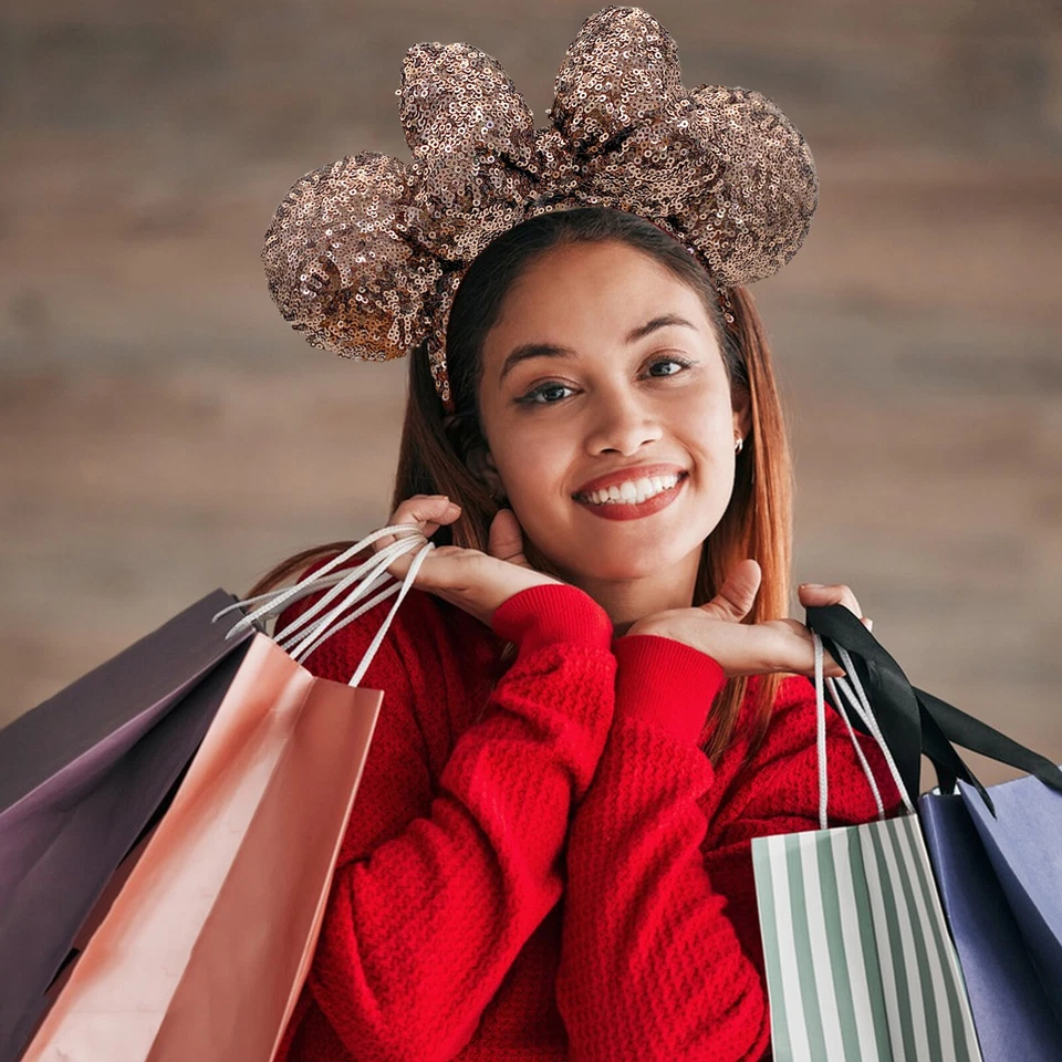 Disney~ Rosa+Marrón+Azul Agua Minnie Mouse Lentejuelas Orejas Cinta Limitada Diadema Foto 4 de 4