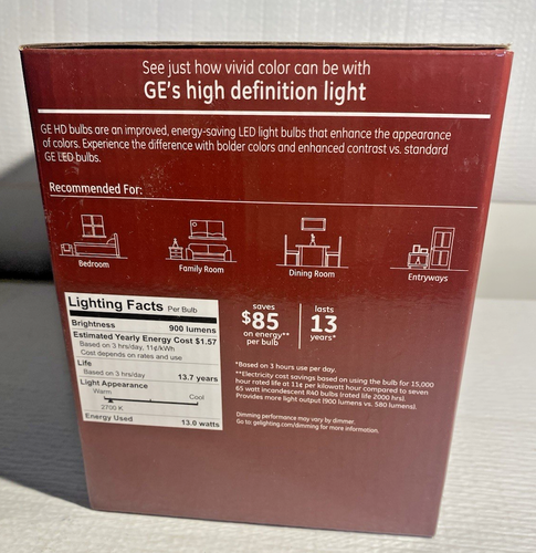 GE Relax LED Soft White HD Light R40 Medium Base 2 Bulbs 65W Replacement 13w - Picture 3 of 5