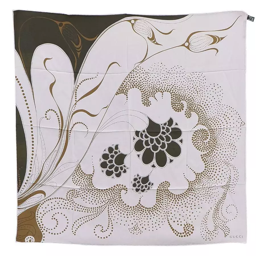 Écharpe authentique Gucci 100 % soie fleur lumière violet marron noir W75 cm x H75 cm 