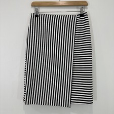 Mango Skirt Women US 4 (26 in Waist) White Striped A Line Faux Wrap Lined