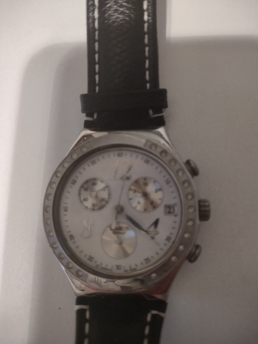 SWATCH Watch Irony AG-2008 With Black Leather Band With