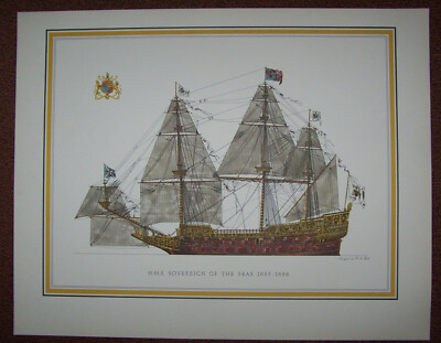 H.M.S SOVEREIGN OF THE SEAS 1635-1696 DESIGNED BY H.A.MUTH ~ 1969 LITHOGRAPH