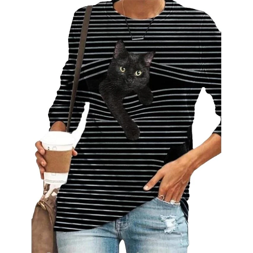 CAT Camisetas Estampado Animal Divertido para De mujer