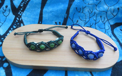 2 Blau Grün Makramee Kordel Armbänder Jingdezhen Keramik Crackle Perlenarmband