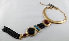 Statement Necklace Bold Egyptian Inspired Wearable Art Gold Tone Metal