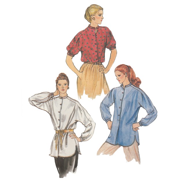 BLOUSE MANDARIN COLLAR Sleeve Variations Sz 8 Vogue UNCUT