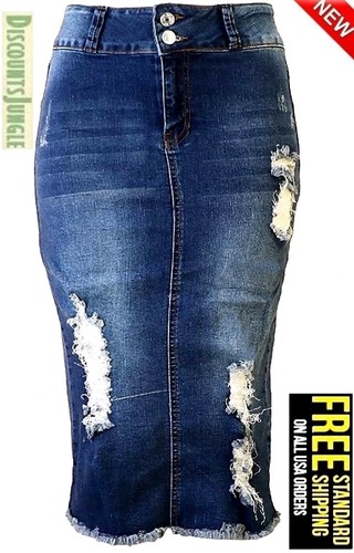 jack David Women's Plus Size Stretch Distressed & CasuaL denim jeans Skirt - Picture 27 of 46