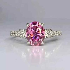 2Ct Oval Cut Lab Created Pink Sapphire Womens Wedding Ring 14k White Gold Plated