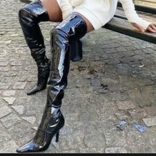 Zara Patent Boots Over The Knee UK4 