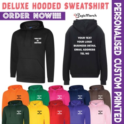 Personalisiertes individuell bedrucktes Deluxe Kapuzenpullover Ihr Text Hirsch Henne Unisex