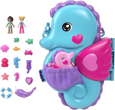 Polly Pocket Puppen & Spielset mit Haustieren & 13 Zubehörteilen, 2-in-1 Daddy & Me Seaho