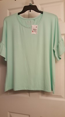 NWT  Tropical Canda AGUAMORINE women's shortsleeve top size L