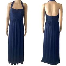 David's Bridal Marine Blue Long Mesh Halter Top Dress Sz 6