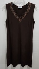 Ann Taylor LOFT Women's Sleeveless Tank Dress Solid Brown Beaded Neck Sz Medium